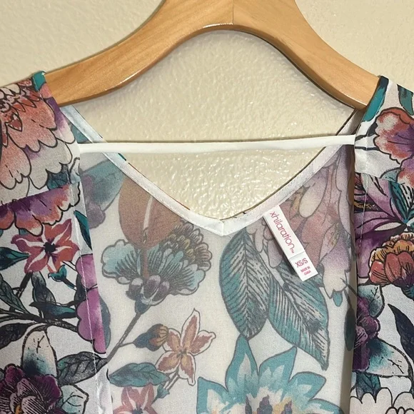 Xhilaration Multicolor Floral Fringe Summer Beach Kimono Coverup - Picture 2 of 9